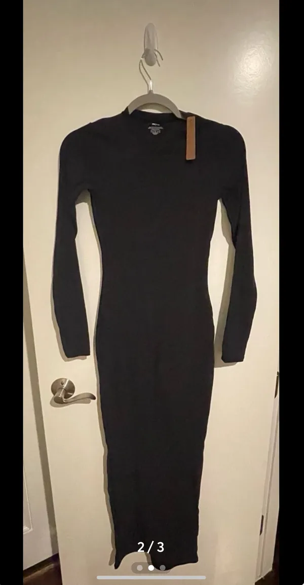 SKIMS NWT FITS EVERYBODY CREW NECK LONG SLEEVE DRESS S Onyx - Image 2