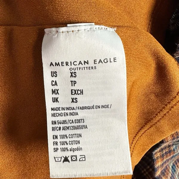 American Eagle Plaid Button Front‎ Mini Dress XS Belted Brown Fall Preppy - Image 8