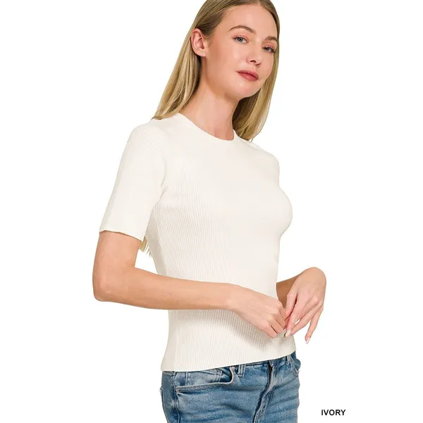 Zenana Viscose Ribbed Round Neck Sweater - Medium - Image 2