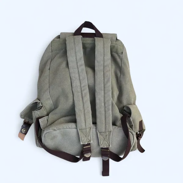 Y2K Vintage Unisex Preppy Academia Khaki Brown canvas l messenger backpack book bag purse cargo pockets. Great for school, university, work. Can fit most books laptops #boho #granola #hippie #adventure #gypsy Measurement in pics - Image 2