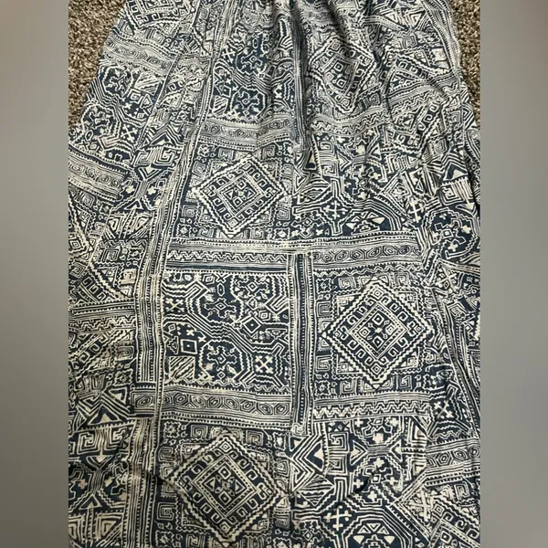 Billabong Blue and White geometric tribal Patterned High-Low Strapless Dress XS - Image 3