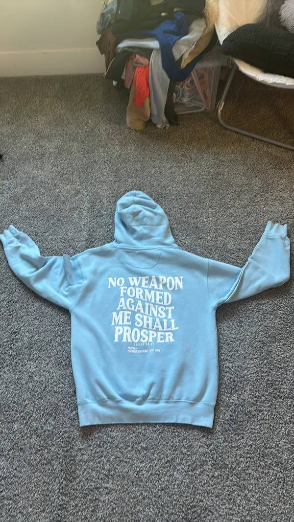 Light blue, perfect purpose, clothing custom Christian hoodie - Image 2