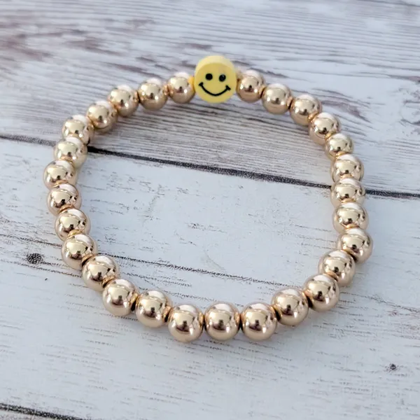 Gold Tone Stretch Bracelet with Yellow Smiley Face - Happy Theme - Image 4