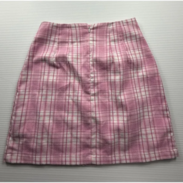 Brandy Melville Pink White Plaid Mini Skirt High Waisted Side‎ Slits Size XS S - Image 7