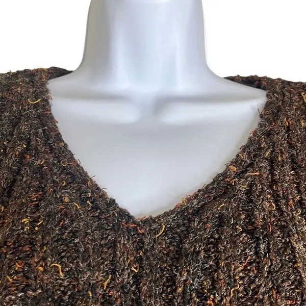 Vintage Alps Brown Marled V Neck Pullover Sweater Cableknit Long Sleeves Medium‎ - Image 3