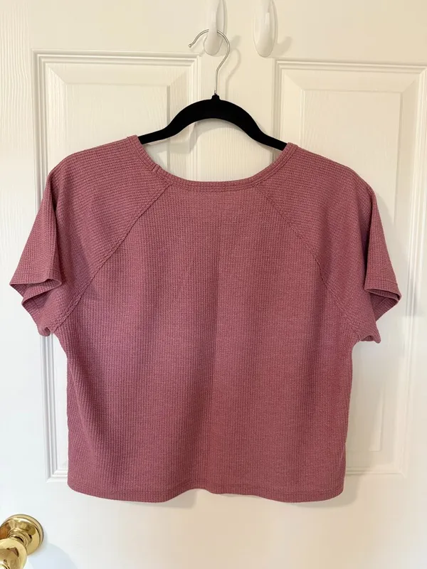 American Eagle Dusty Rose Waffle Knit Crop Tee Pink Size XL - Image 8