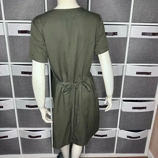 Matty M Womens Belted Linen Blend Casual Dress Olive Size Small - Image 10