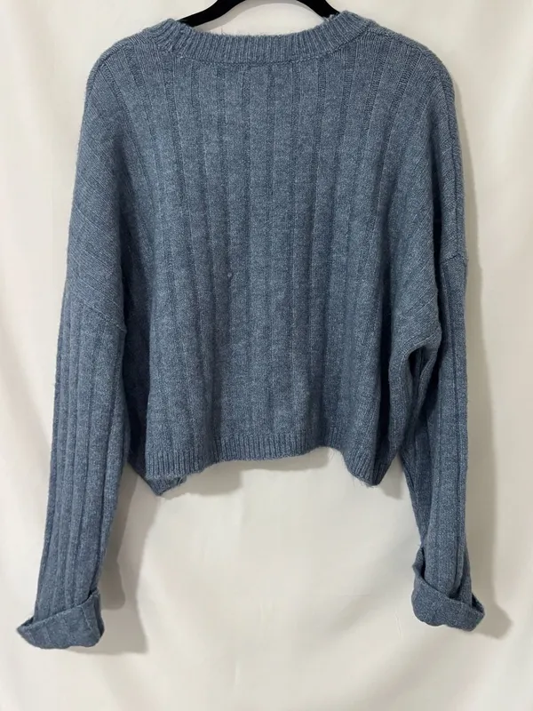 Sincerely Jules Blue Ribbed Cropped Sweater Size M - Image 2