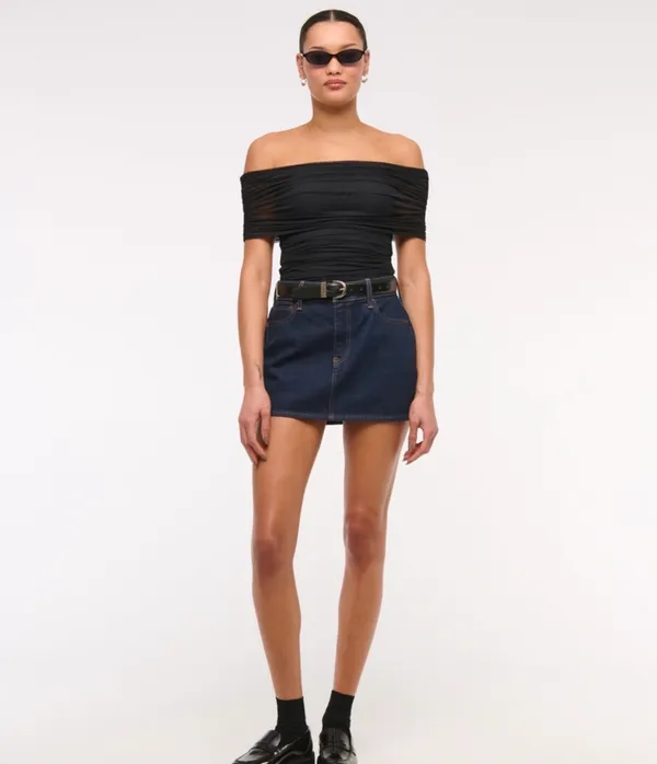 Abercrombie & Fitch Mesh Fold over Bodysuit in Black and Dot - Image 4