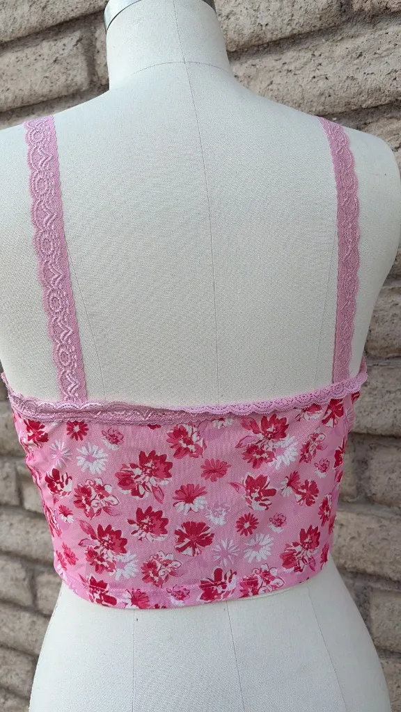 🥂 Shein Pink Floral Bustier Going-Out Crop Top | Size L - Image 4
