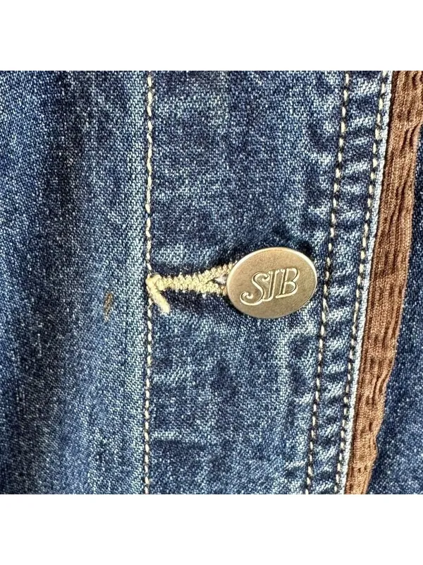 St John's Bay Women's 1X Denim Chore Barn Jacket Brown Corduroy Collar Blue - Image 5