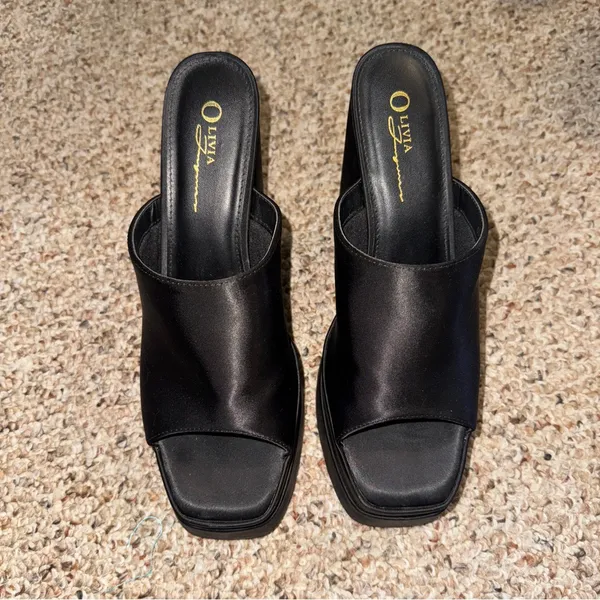 Chunky Platform Heel Mules Satin Black 9 - Image 6