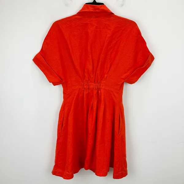 NEW Madewell The Perry Mini Shirtdress 100% Linen Bright Flame Red Minimalist XS - Image 12