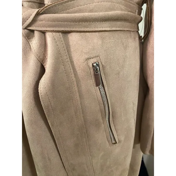 NWT Tahari Faux Suede Trench Coat Taupe Belted XL Long Duster Jacket Capsule - Image 9
