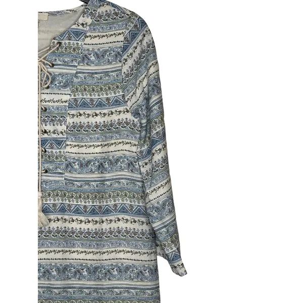 Entro Women's Shift Dress Tunic Floral Tasseled Tie‎ Long Sleeve Lace Up Small - Image 2