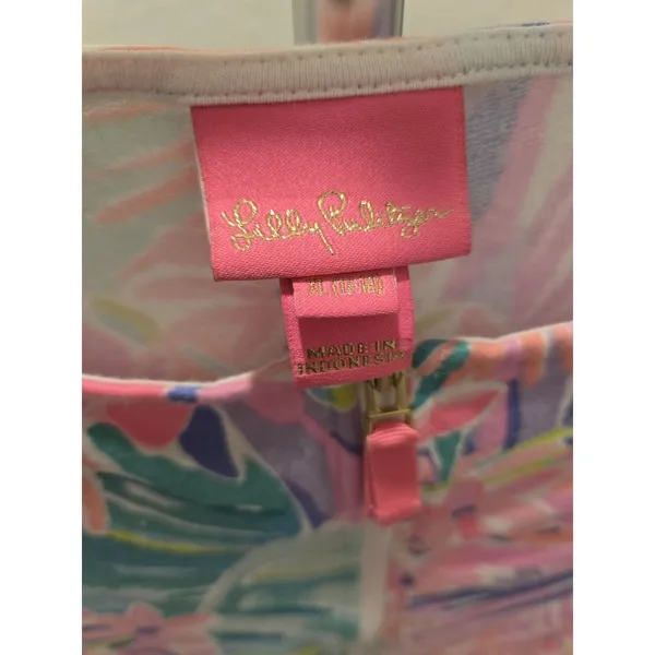 Lilly Pulitzer Girls XL 12-14 Tropical Floral Zip Front Swim Coverup Dress Pink - Image 2
