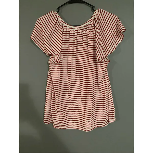 Chaps Red And White Strip Short Sleeve Top Size Medium - Image 2