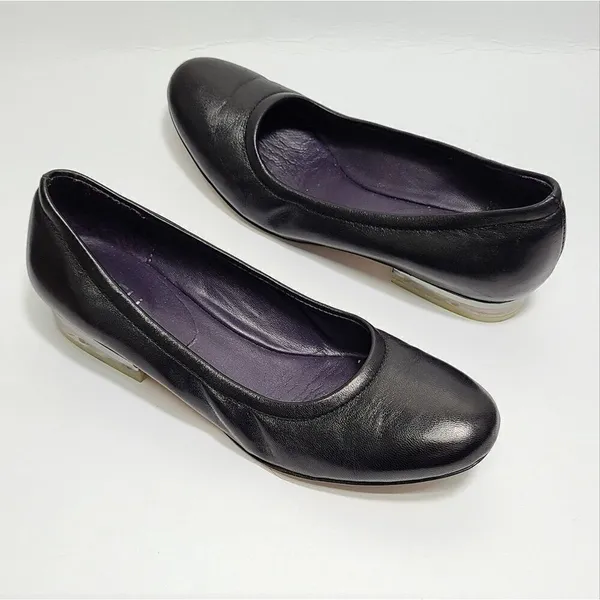 Vaneli Black Leather Round Toe‎ Ballet Flats Clear Lucite Block Heel Size 6.5 - Image 3