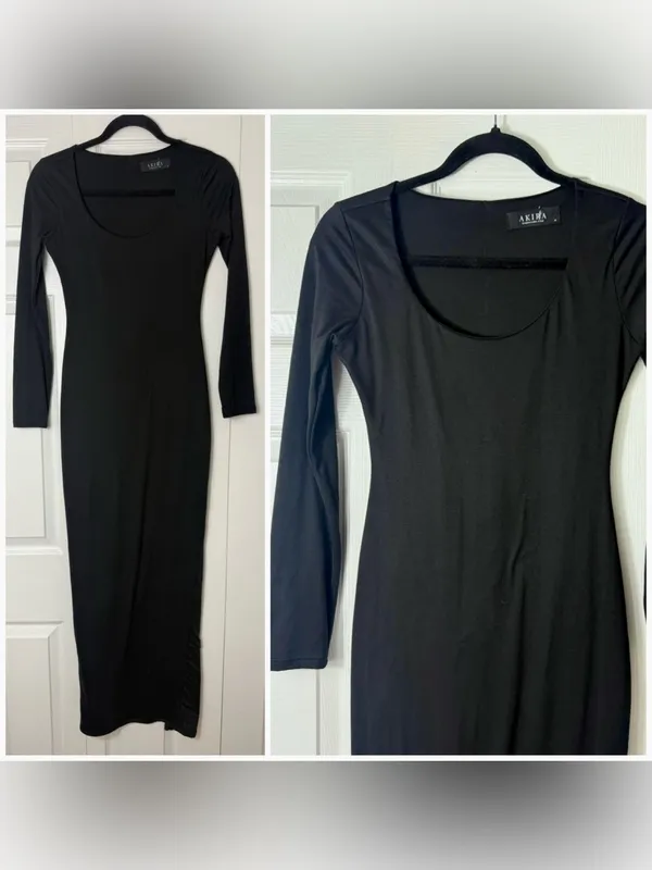 Akira Black Bodycon Maxi Dress Scoop Neck Long Sleeve Stretch Size Medium - Image 2