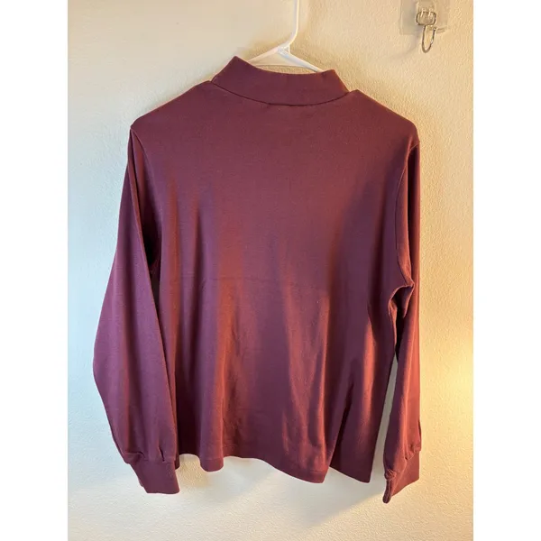 Lands End Womens Medium Burgundy Plum Mock Neck Long Sleeve 100% Cotton USA Made - Image 2
