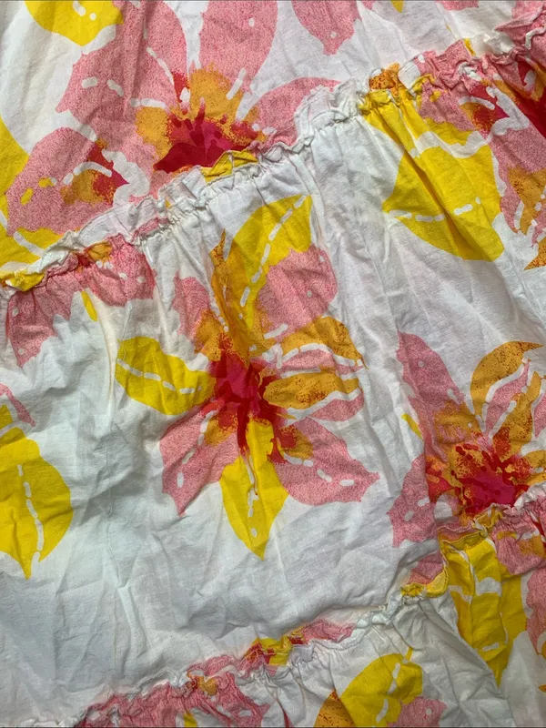 Free People size small floral tropical White Tiered Sundress Pink Yellow Print - Image 9