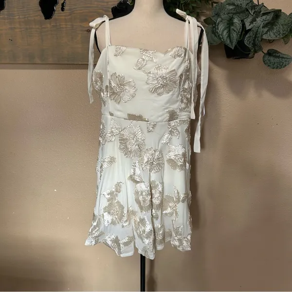 Lulus Truly Inspiring Ivory Mesh Floral Applique Tie-Strap Mini Dress - Image 3