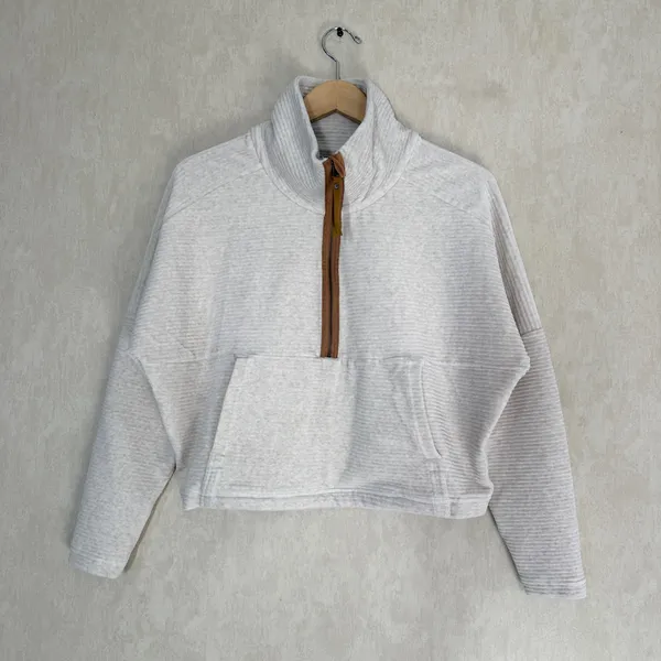 Prana Women's Organic Cotton Long Sleeve Escambia Half Zip Pullover in Cream S - Image 2
