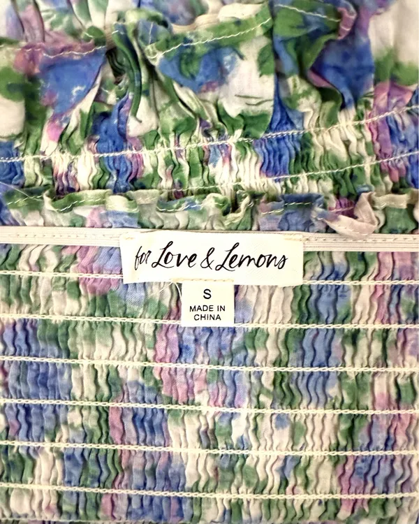 For Love & Lemons Floral Smocked Puff Sleeve Crop Top - Image 3
