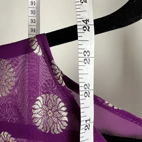 Francesca's Purple Sheer Metallic Silver Sunburst Blouse Large - Image 7
