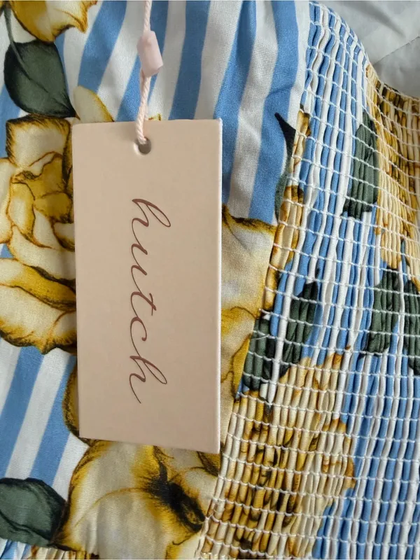 Hutch Alara Floral Stripe Halter Midi Dress Blue Yellow Size 14 - Image 4
