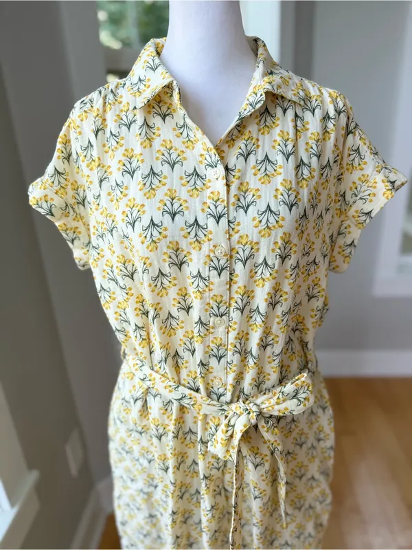 Style & Co. Yellow Floral Cotton Gauze Tie-Waist Midi Shirt Dress Size Small - Image 4