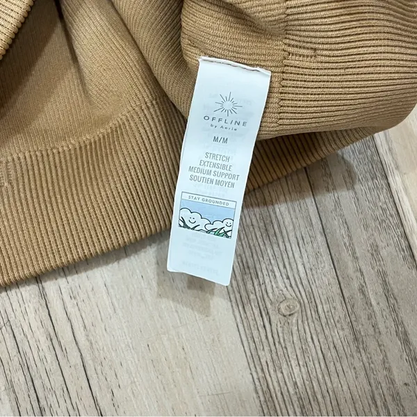 NWT Aerie 2- piece tan ribbed bootyshorts sports bra sz Medium Large shortie - Image 6