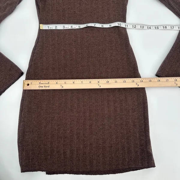 Windsor Dress Juniors XS Brown Rib Knit Casual Chills Long Bell Sleeve Mini Slit - Image 9