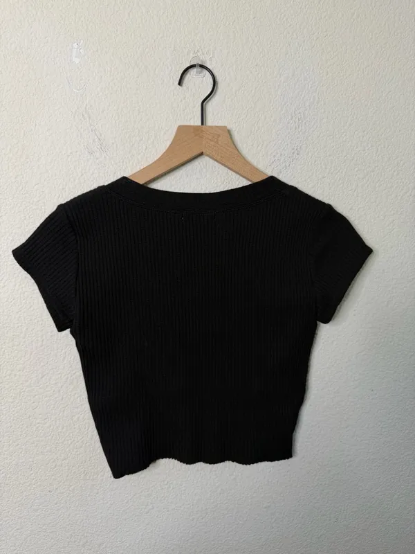 Staple & Hue Shiloh Ribbed Short Sleeve‎ Top Crop Black Shirt Women’s Size S - Image 3