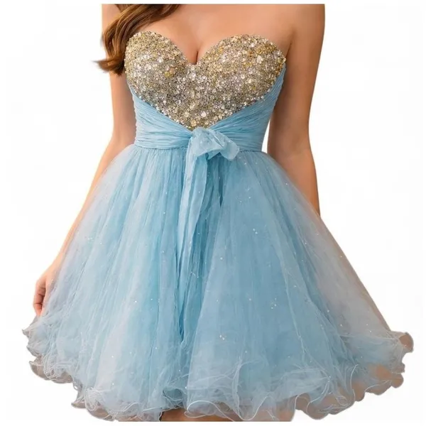 Sherri Hill Strapless Tulle Prom‎ Dress Light Blue 6 Sequin Sweetheart Formal - Image 2