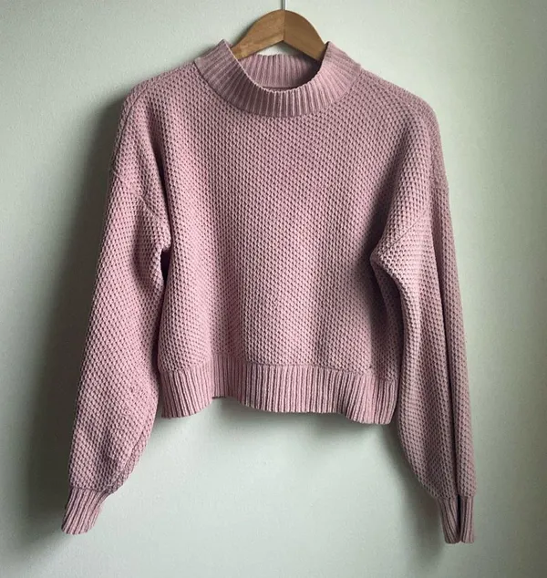 Hollister Easy Cozy Waffle Mock- Neck Sweater (Sz S) Dusty Pink Rose Chenille - Image 2