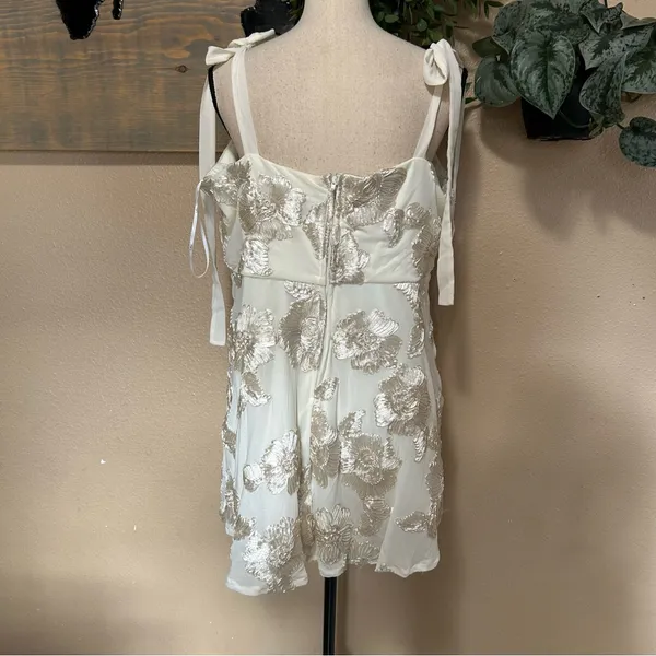 Lulus Truly Inspiring Ivory Mesh Floral Applique Tie-Strap Mini Dress - Image 4