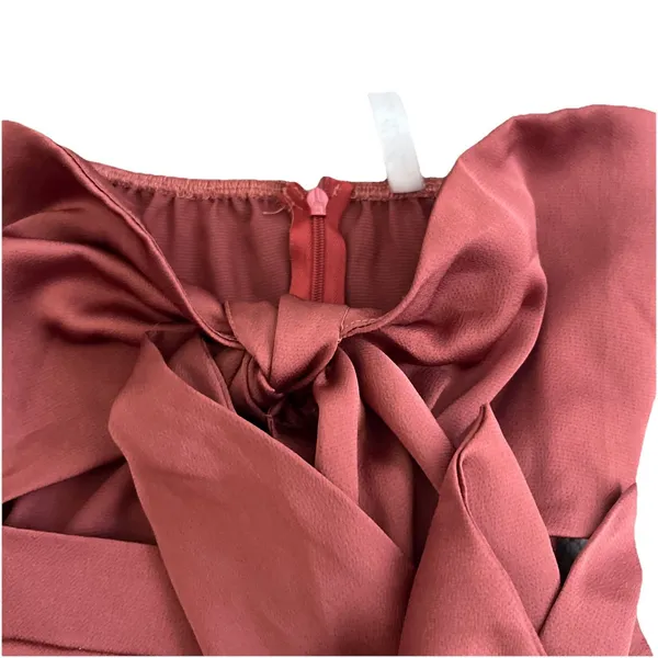 Lucy In The Sky Romper XS Tie Front Belly Cut Out Satin Pink - Image 4