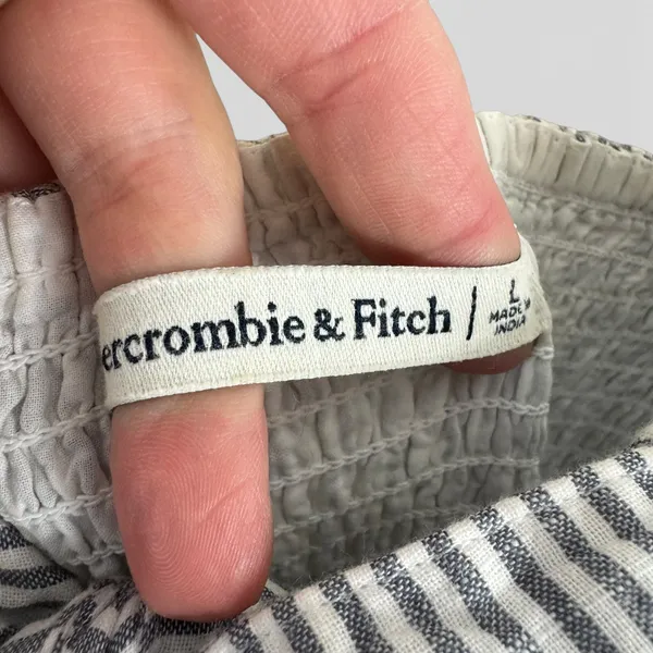 Abercrombie & Fitch Gray‎ White Striped Tie Front Button Mini Dress Summer Large - Image 7