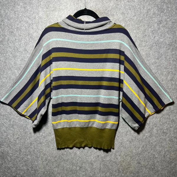 Joan Vass Striped Poncho Top‎ Cowl Neck Oversized Cotton Boxy Batwing 2 M/L - Image 6