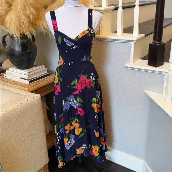 Anthropologie Maeve Vivienne Blue Motif Sweetheart Neckline Midi Dress Size 2 - Image 3