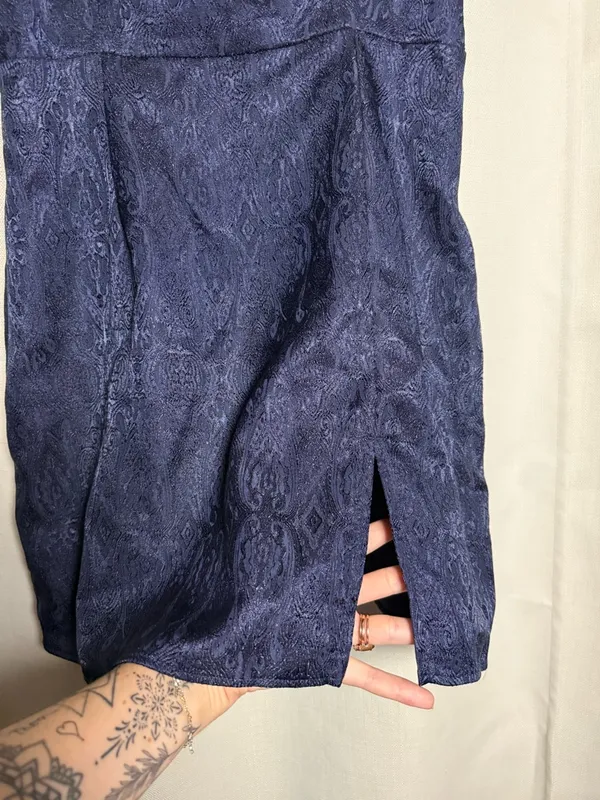 Lucy In The Sky Navy Blue Metallic Jacquard Mini Dress Size Large - Image 6
