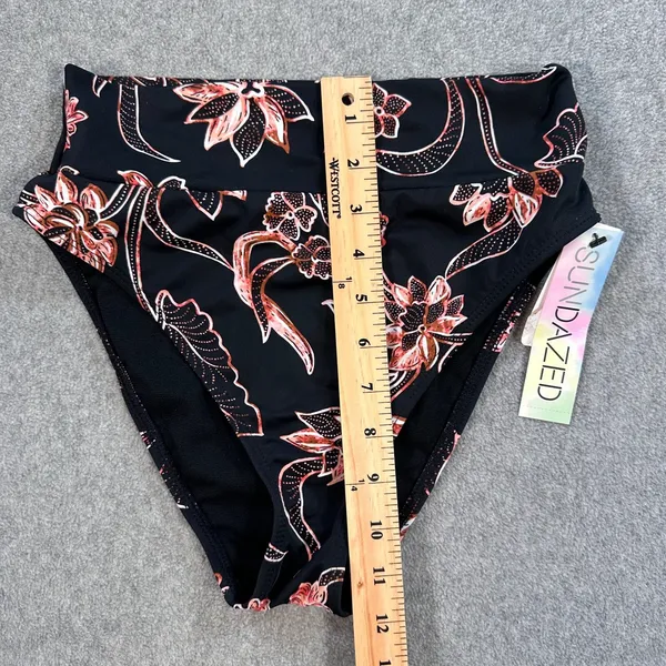 Sundazed High-Waisted Floral Bikini Bottoms Size Small Black / Pink Swim Suit - Image 4