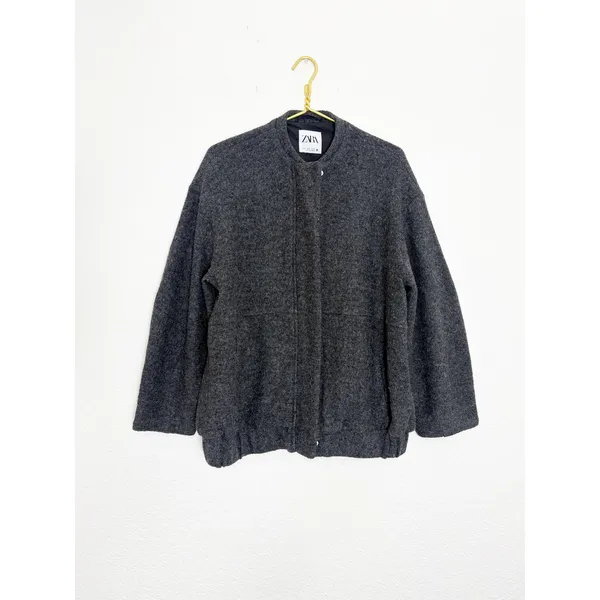 Zara Oversized Wool Blend Bomber Jacket Size Small Dark Gray 8372/313 Chic - Image 4