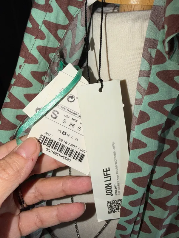 Zara 100% Cotton Mint Green & Black Chevron Tie-Front Long Shirt - Image 12