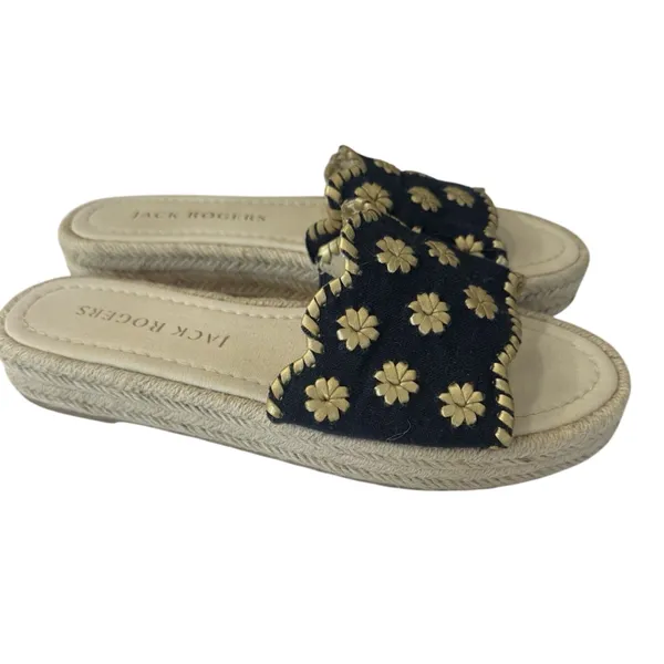Jack Rogers Palmer Slide Espadrille Sandals Midnight Gold Linen Womens Size 9 M - Image 6