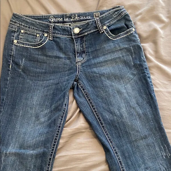 Grace In LA Bootcut Bling Pocket Jeans - Image 3
