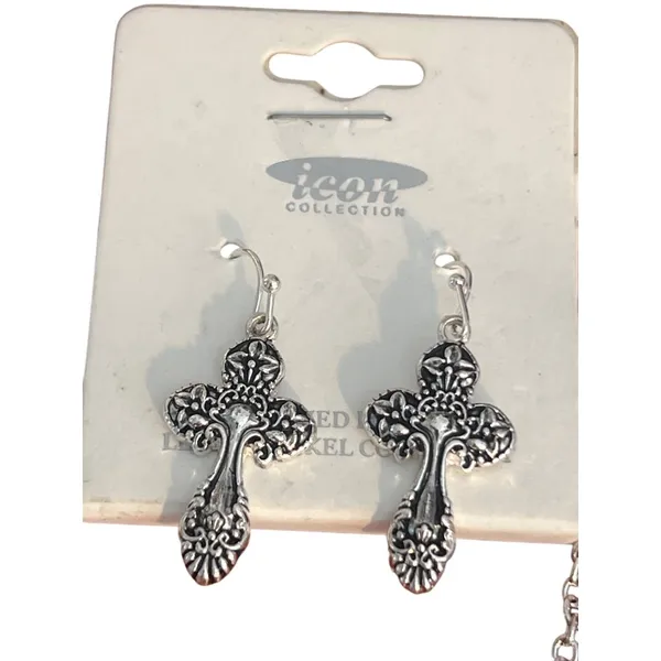 Icon Collection Silver Cross Necklace Earring Set Lead Nickel Safe New on Card - Image 5