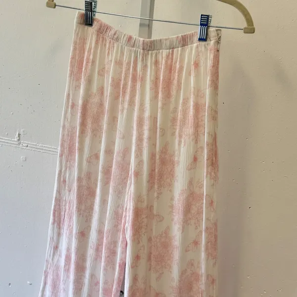 Dippin Daisys Pink White Floral Toile Wide Leg Pants Large Boho Festival - Image 3