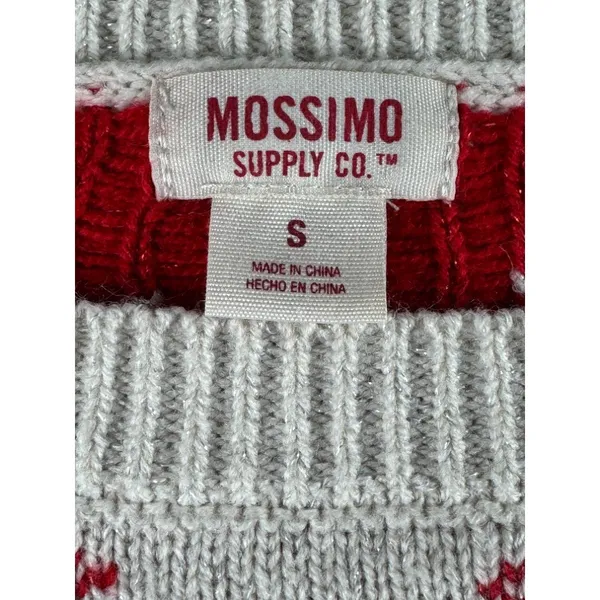 Mossimo Supply Co Women Small Fair Isle Polar Bear Holiday Knit Sweater Red Gray - Image 2